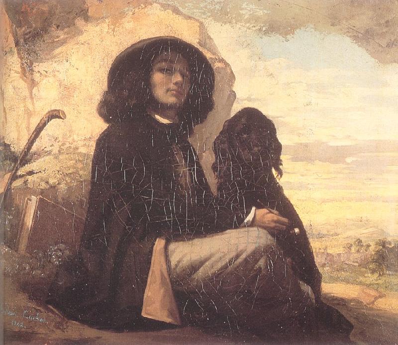 Courbet, Gustave Self-Portrait (Courbet with a Black Dog) oil painting image